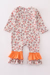 Coral floral cow applique girl romper