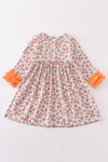 Coral floral cow applique dress