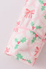 Pink christmas holly bow print women gown