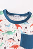 Navy dinosaur print boy pajamas set