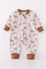 Brown dinosaur print boy romper