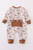 Brown dinosaur print boy romper