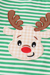 Green stripe christmas deer applique boy romper