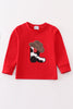 Red boots applique boy top