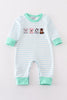 Green farm animals embroidery boy romper