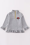 Grey character embroidery girl zipper pullover