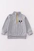 Grey character embroidery boy zipper pullover