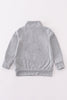 Grey character embroidery boy zipper pullover