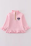 Pink character embroidery girl zipper pullover