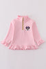 Pink character embroidery girl zipper pullover