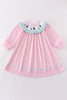 Pink tractor embroidery gingham dress