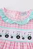 Pink tractor embroidery girl set