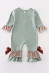 Green farm cow french knot girl romper