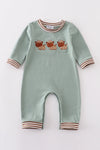 Green farm cow french knot boy romper