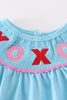 Blue valentine XOXO smocked girl bubble