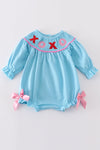 Blue valentine XOXO smocked girl bubble