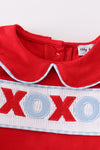 Red valentine XOXO smocked boy bubble