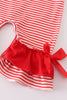 Red stripe valentine heart applique girl romper