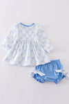 Blue bow girl bloomer set