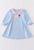 Blue valentine puppy heart applique girl dress