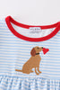 Blue stripe valentine puppy heart embroidery girl set