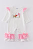 Pink valentine puppy embroidery girl romper