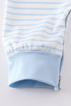 Blue stripe valentine heart embroidery boy romper