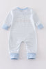 Blue stripe valentine heart embroidery boy romper