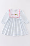 Blue stripe valentine heart embroidery dress