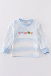 Blue stripe valentine heart embroidery boy top