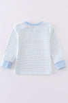 Blue stripe valentine heart embroidery boy top