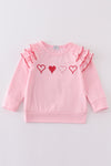 Pink valentine heart embroidery girl top