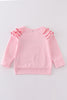 Pink valentine heart embroidery girl top