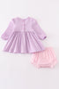 Purple valentine'day puppy embroidery girl bloomer set