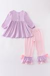 Purple Valentine puppy embroidery girl set