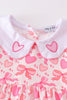 Pink valentine heart bow embroidery girl set