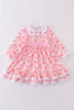 Pink valentine heart bow embroidery girl ruffle dress