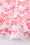 Pink valentine heart bow embroidery girl ruffle dress