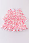 Pink valentine heart bow embroidery girl ruffle dress