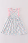 Pink bow print girl dress