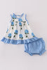 Blue hydrangea print girl bloomer set