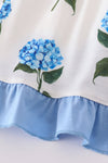 Blue hydrangea print girl bloomer set