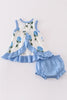 Blue hydrangea print girl bloomer set