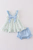 Blue botanical print girl bloomer set