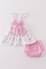 Floral bow girl bloomer set