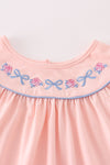 Pink rose bow embroidery dress