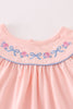 Pink rose bow embroidery dress