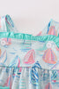 Green sailboat print ruffle bubble