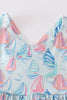 Green sailboat print ruffle girl set