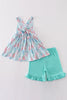 Green sailboat print ruffle girl set